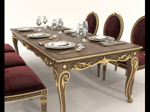 European Style Dining Table and Chairs 19 3D Model