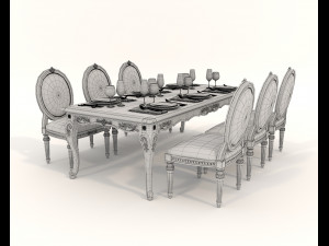 European Style Dining Table and Chairs 19 3D Модель
