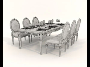 European Style Dining Table and Chairs 19 3D Model
