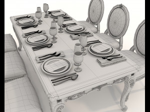 European Style Dining Table and Chairs 19 3D Модель