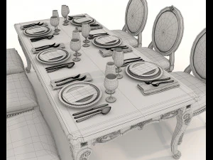 European Style Dining Table and Chairs 19 3D Model