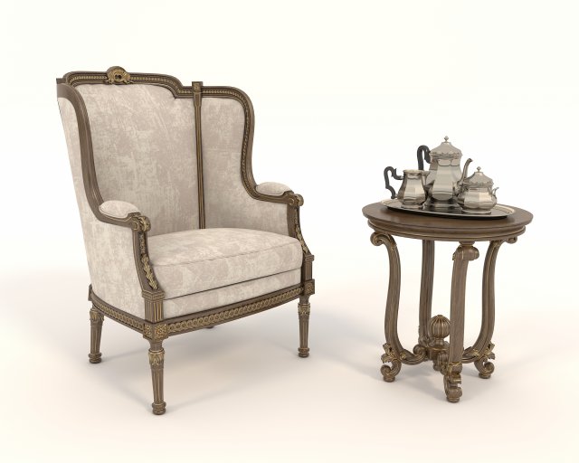 Classic Coffee Table and Armchairs 16 3D Model .c4d .max .obj .3ds .fbx .stl .blend 