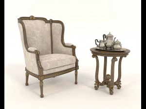 经典咖啡桌和扶手椅 16 3D 模型