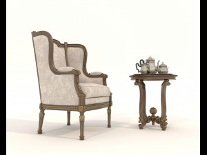 Classic Coffee Table and Armchairs 16 3D Model