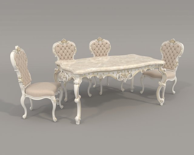 Classic Dining Table and Chairs 23 3D Model .c4d .max .obj .3ds .fbx .stl .blend