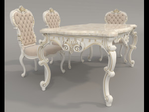 Classic Dining Table and Chairs 23 3D Model