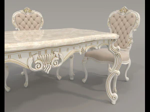 Classic Dining Table and Chairs 23 3D Model