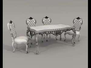 Classic Dining Table and Chairs 23 3D Model