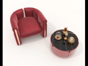 Luxury Lounge Chair and Coffee Table Set 3D Model