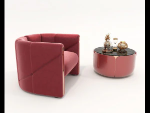 Luxury Lounge Chair and Coffee Table Set 3D Model