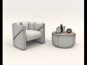 Luxury Lounge Chair and Coffee Table Set Model 3D