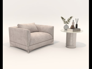 Modern Lounge Chair and Coffee Table Set 3D Model