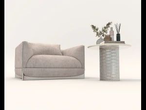 现代休闲椅和咖啡桌套装 3D 模型