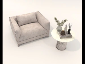 现代休闲椅和咖啡桌套装 3D 模型