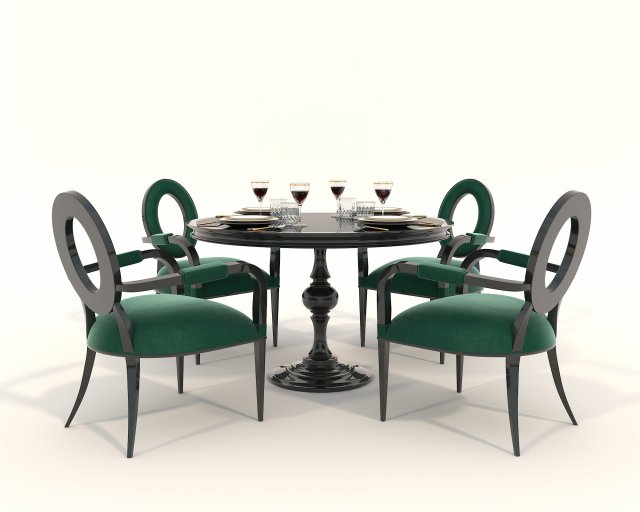Dining Table and Chairs 6 3D Model .c4d .max .obj .3ds .fbx .stl .blend 