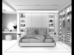 Modern Bedroom Interior Scene 32 3D Model