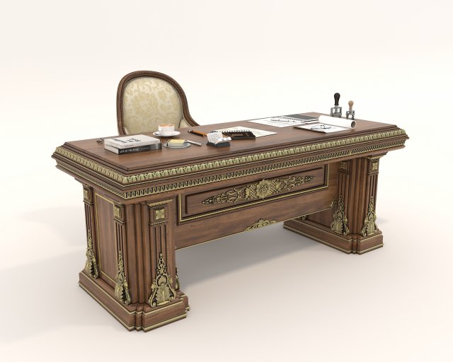 Classic Working Table and Chair 5 3D Model .c4d .max .obj .3ds .fbx .stl .blend 