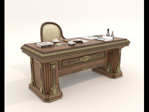Classic Working Table and Chair 5 3D Model
