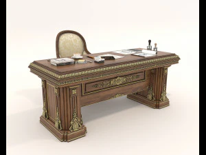 Klasyczny st&oacute;ł roboczy i krzesło 5 Model 3D