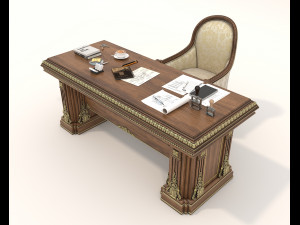 Classic Working Table and Chair 5 3D Model