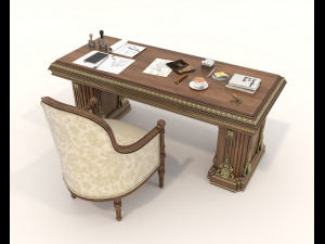 Classic Working Table and Chair 5 3D Model