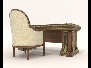 Classic Working Table and Chair 5 3D Model