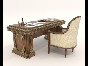 Classic Working Table and Chair 5 3D Model