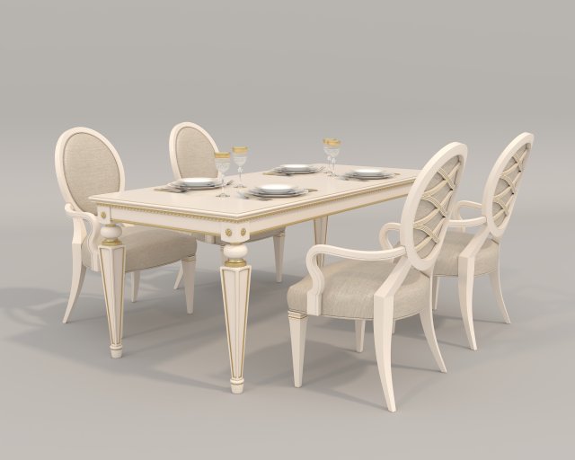 European Style Dining Table and Chairs 20 3D in 3DExport