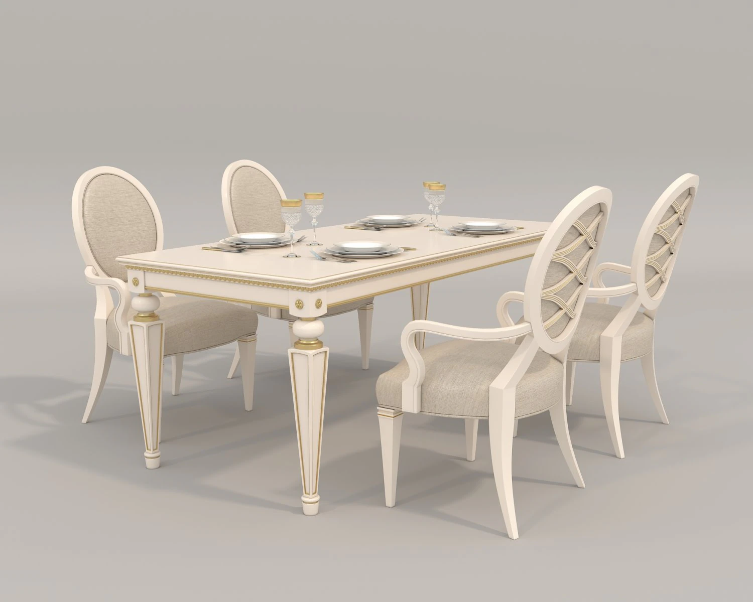 European Style Dining Table and Chairs 20 3D Model .c4d .max .obj .3ds .fbx .stl .blend
