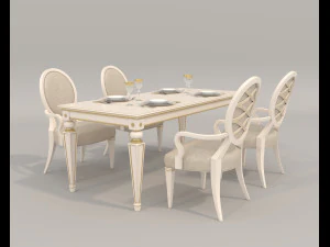 Stół i krzesła do jadalni w stylu europejskim 20 Model 3D
