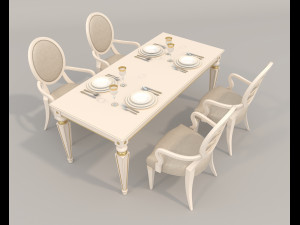 European Style Dining Table and Chairs 20 3D 모델
