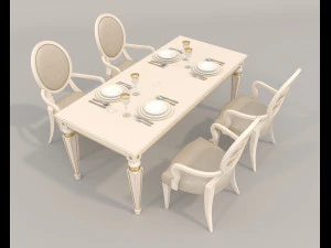 European Style Dining Table and Chairs 20 3D Model