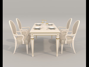 European Style Dining Table and Chairs 20 3D 모델