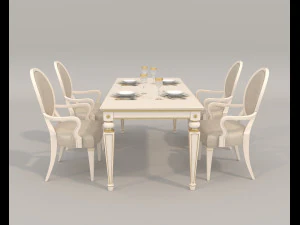 European Style Dining Table and Chairs 20 3D Model
