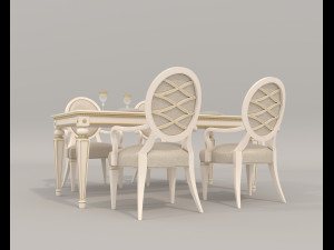 European Style Dining Table and Chairs 20 3D 모델