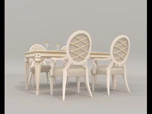 European Style Dining Table and Chairs 20 3D Model