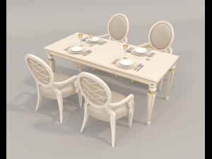 European Style Dining Table and Chairs 20 3D 모델