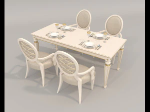 European Style Dining Table and Chairs 20 3D Model
