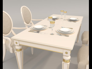 European Style Dining Table and Chairs 20 3D 모델