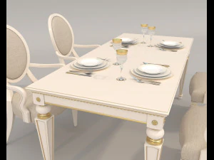 European Style Dining Table and Chairs 20 3D Model
