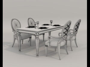 European Style Dining Table and Chairs 20 3D 모델