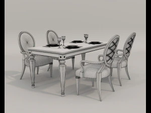European Style Dining Table and Chairs 20 3D Model