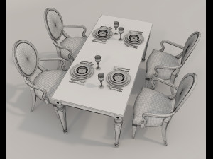 European Style Dining Table and Chairs 20 3D 모델