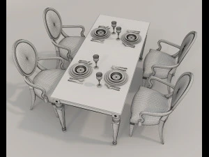 European Style Dining Table and Chairs 20 3D Model