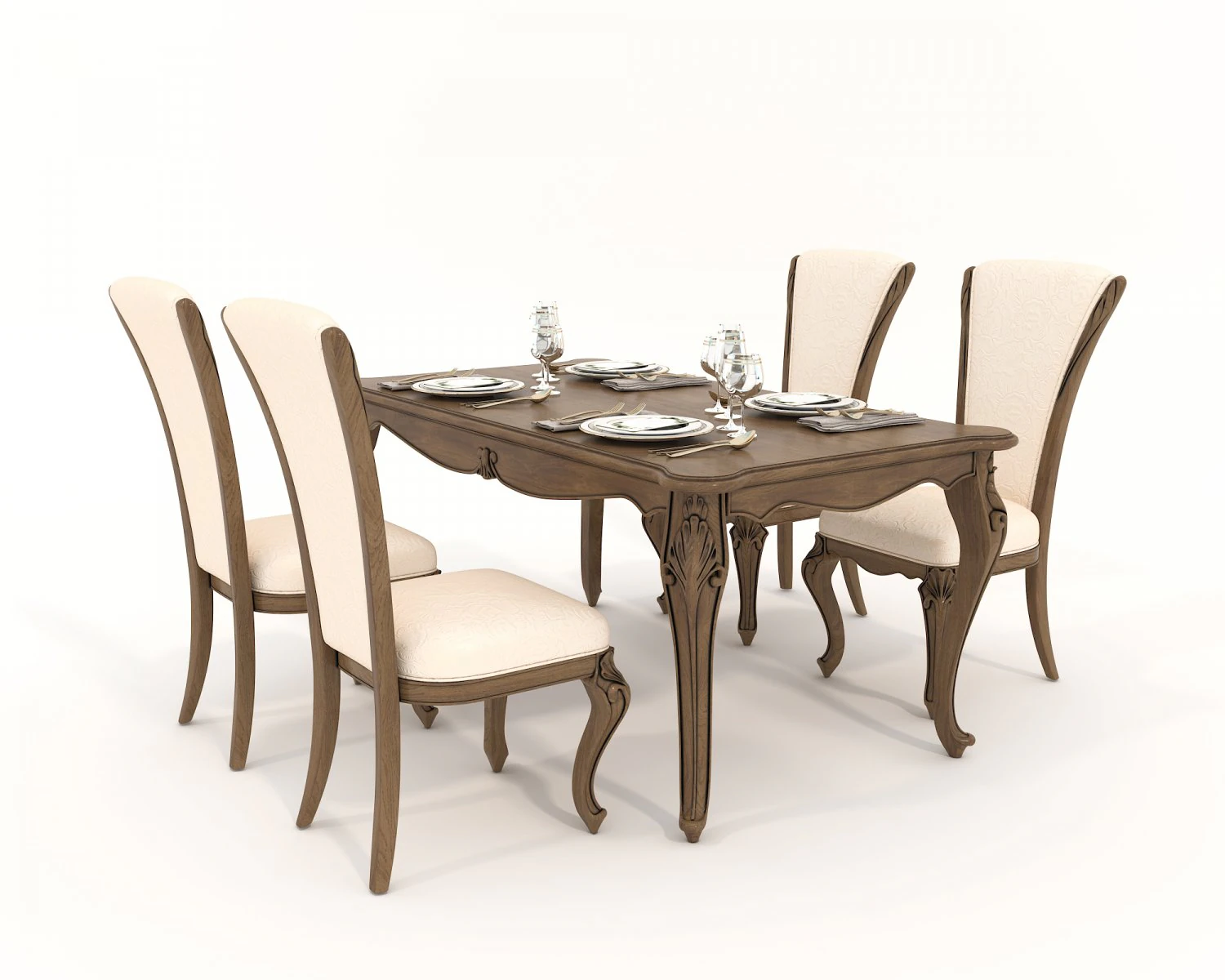 European Style Dining Table and Chairs 21 3D Model .c4d .max .obj .3ds .fbx .stl .blend