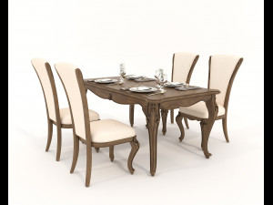 European Style Dining Table and Chairs 21 Modèle 3D