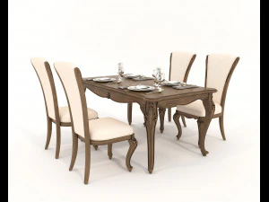 Stół i krzesła do jadalni w stylu europejskim 21 Model 3D