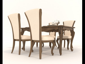 European Style Dining Table and Chairs 21 Modello 3D