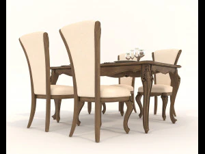 European Style Dining Table and Chairs 21 3D Model