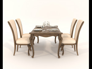 European Style Dining Table and Chairs 21 Modello 3D